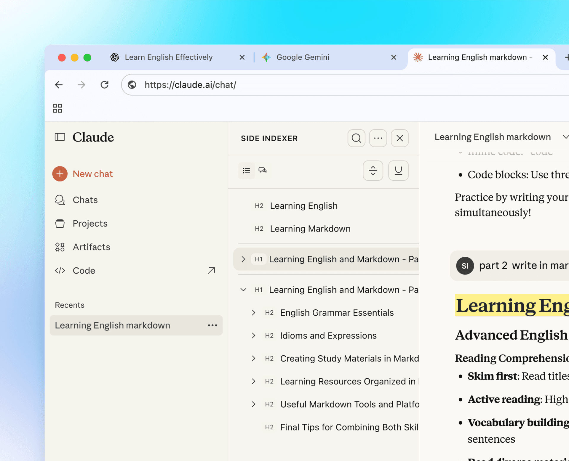 Side Indexer Welcome Mobile Claude